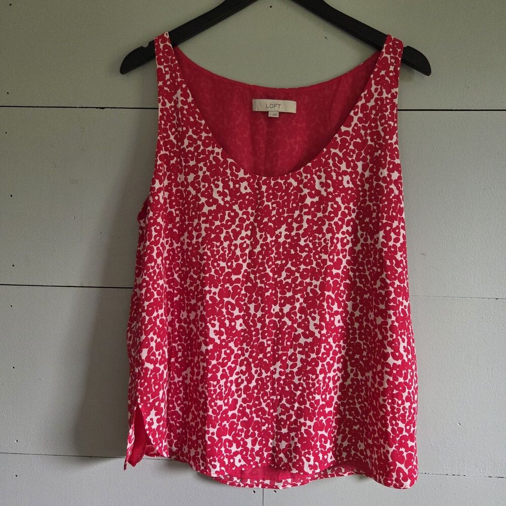 LOFT Pink White Animal Print Sleeveless Chiffon Tank Scoop Neck Women Size L